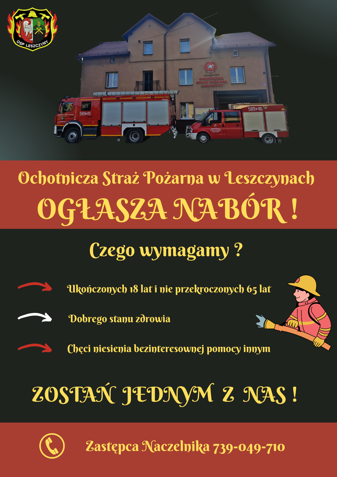 Plakat do naboru OSP Leszczyny